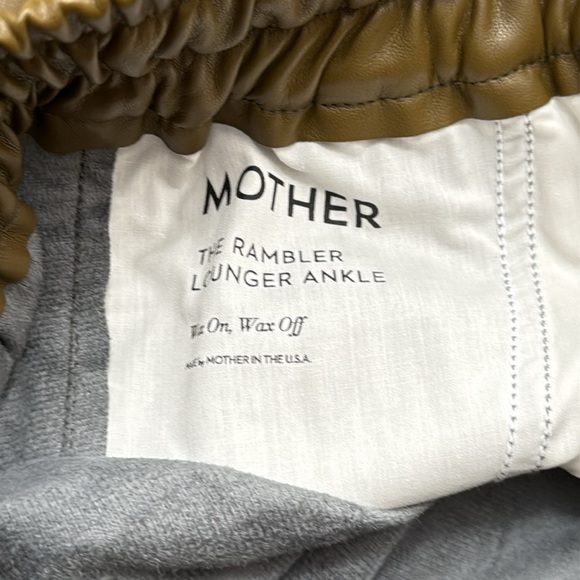 MOTHER The Rambler Lounger Ankle Faux Leather Lined Fig Green Pants Size Medium - Picture 9 of 14